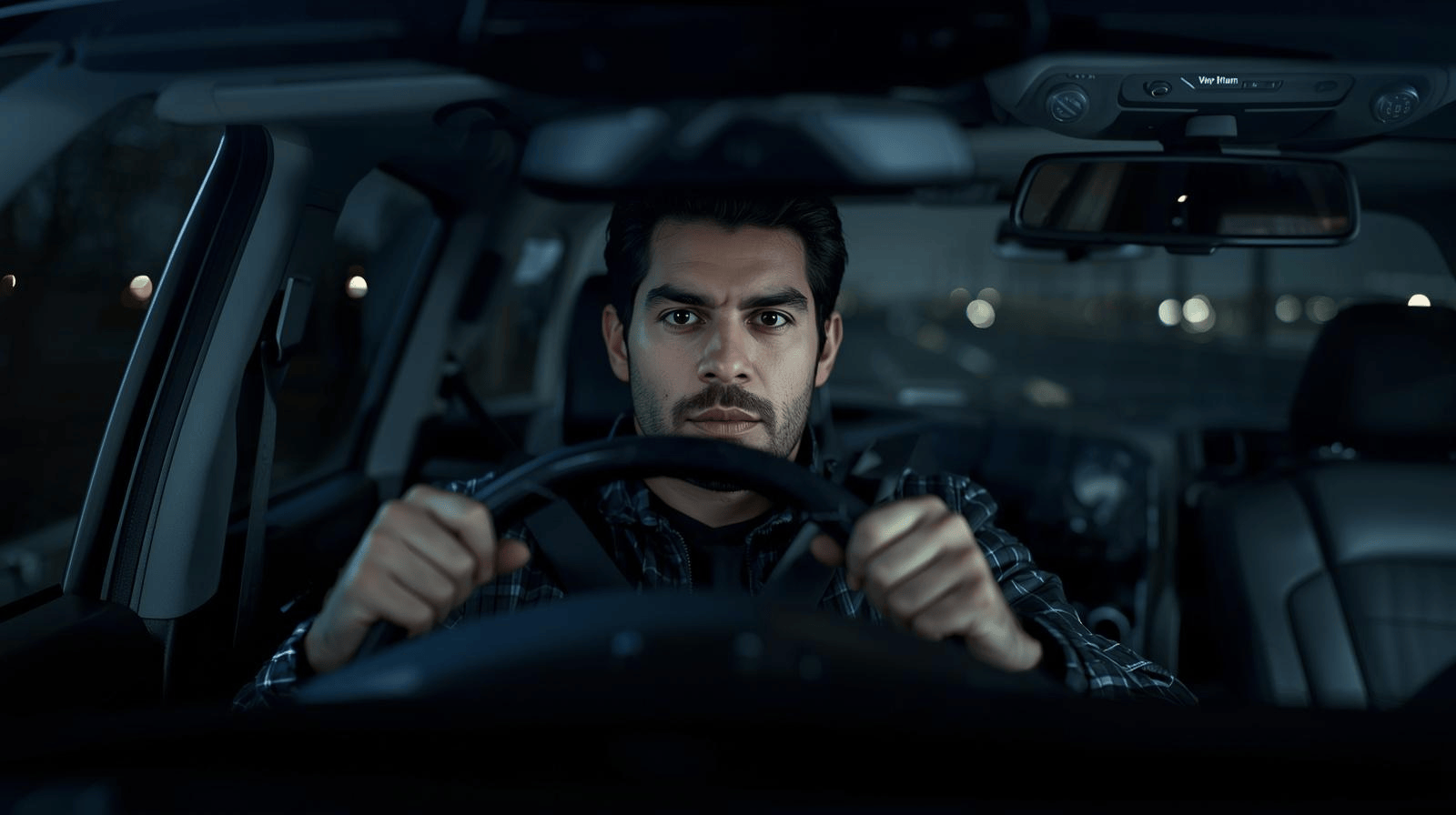 Interior photo of a person driving a car