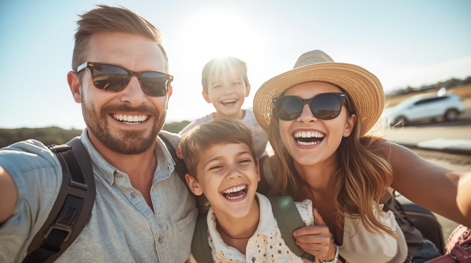 a photo of a family smilng